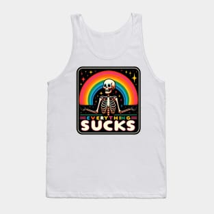 Everything Sucks Funny Sarcastic Skeleton Rainbow Tank Top